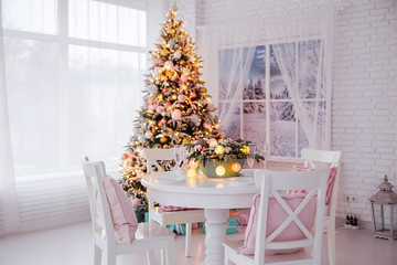 Classic living room interior with New Year's decorations