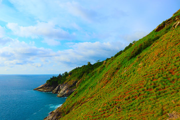 landscape with sea and blue sky at Krating cape Phuket Thailand.