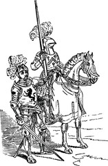 Tudor armour Knight History of England 1883 - antique vintage woodcut artwork illustration line art