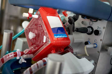 Medicine. Working ecmo machine in intensive care department. Closeup.