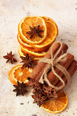 Dried oranges with anise and cinnamon sticks