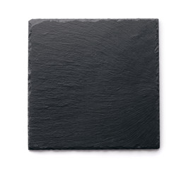 Top view of slate black stone plate - obrazy, fototapety, plakaty