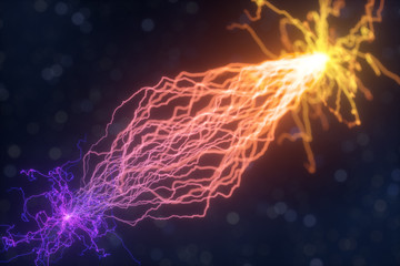 Power electrical energy and lightning spark, 3d rendering.