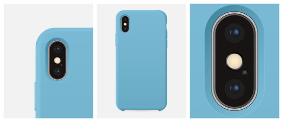 Mockup blue silicone case for smartphone dual-camera