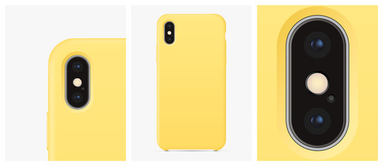 Mockup yellow silicone case for smartphone dual-camera