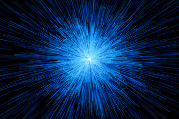 Blue glowing radial lines, magical lines, 3d rendering.