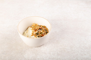 Healthy breakfast from quinoa granola