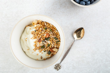 Healthy breakfast from quinoa granola