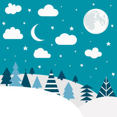 Fototapeta na wymiar Cartoon nature winter landscape pattern. Christmas postcard, greeting card.