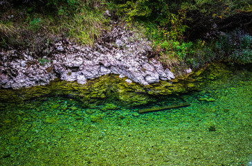 Beautiful clean and turquoise river Bastasica near the Drvar in Bosnia and Herzegovina