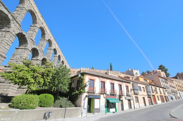 Fototapeta premium Historical town cityscape and Aqueduct Segovia Spain
