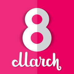 Obraz premium 8 March International Women s Day. Greeting card application of paper on pink background. Vector illustration.