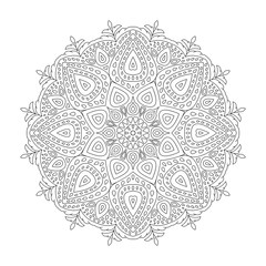 Vector illustration of ornamental mandala on white background for coloring.