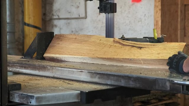 Woodworking factory. Cutting boards into rectangular slats. Slow motion. 4k
