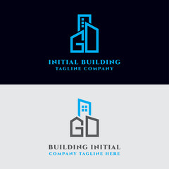 Initial concept of the GD Set logo with a vector building template for construction.