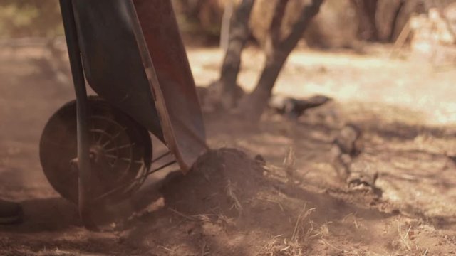 throwing dirt to the ground from wheelbarrow