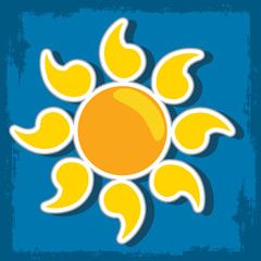 Sun icon. Sunshine rays logo in cartoon style