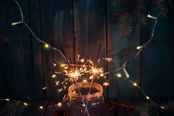Сhristmas 2020 background with sparklers