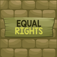 Handwriting text Equal Rights. Conceptual photo Equality before the law when all showing have the same rights Plank wooden board blank rectangle shaped wood attached color background