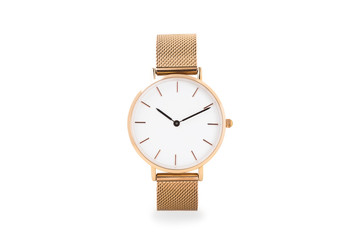 Luxury watch isolated on white background. With clipping path. Gold watch. Women watch. Female watch.