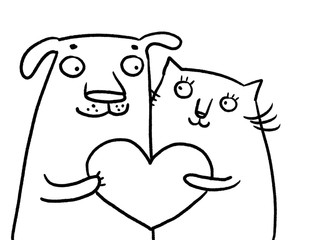 Cute cat and dog in love. 