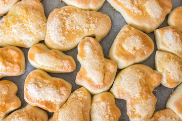 Baked cookies. Close up view, selective focus. Confectionery cuisine.