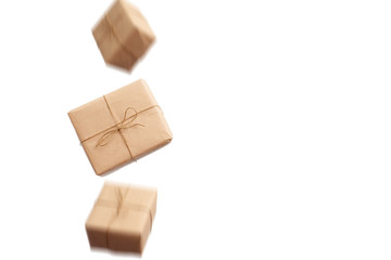 Cardboard boxes. Symbol of a gift, celebration or party, isolated on white.