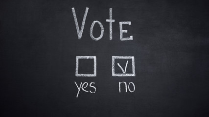Obraz premium No answer marked in vote written on blackboard, president election, decision