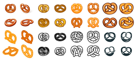 Pretzel icons set. Different set of pretzel vector icons for web design - obrazy, fototapety, plakaty