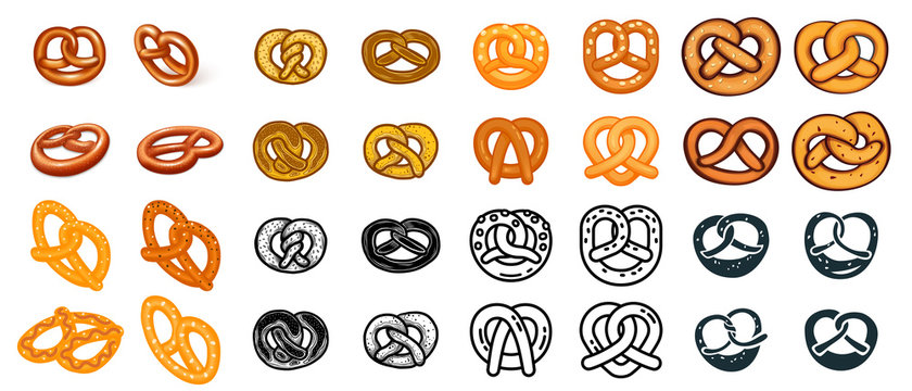 Pretzel icons set. Different set of pretzel vector icons for web design