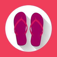 Purple beach sandals or slippers icon with long shadow. Flat design style.