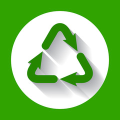 Recycle symbol. Flat icon with long shadow.