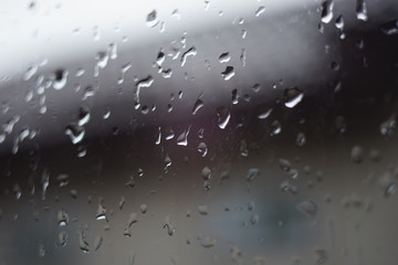 wet window with rain drops, macro image.