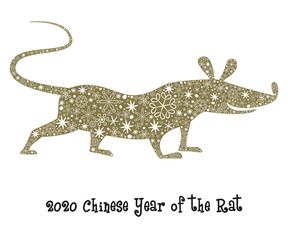 Naklejka premium The silhouette of rat or mouse with snowflakes.