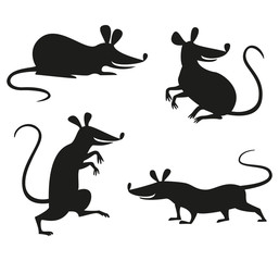 Set of silhouettes of rat or mouse.