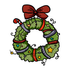 Christmas decoration on the door. Vector wreath of Christmas branches. - Vector. Vector illustration