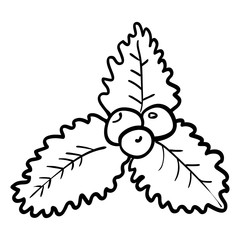 Hand drawn holly, ilex Christmas, new year holiday. Coloring page adult and kids. Celebration symbol. Isolated illustration on a white background. - Vector. Vector illustration
