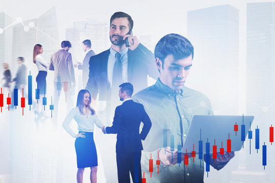 Successful business team in city, charts