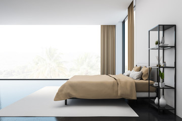 Side view of panoramic white bedroom