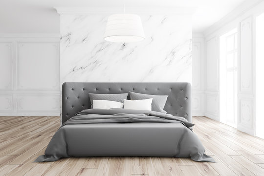 Luxury white marble bedroom interior