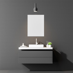 Comfortable sink in gray tile bathroom
