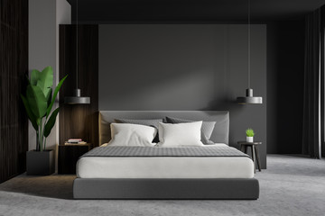 Grey and wooden master bedroom interior