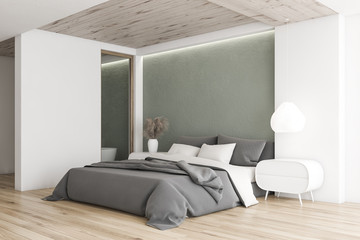 White and gray minimalistic bedroom corner