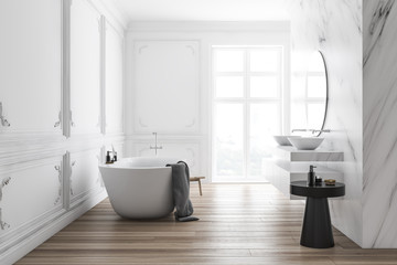 Naklejka na ściany i meble Luxury white marble bathroom interior