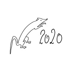 2020 figure from rat silhouette. Isolated doodle art on a white background. Hand-drawn vector