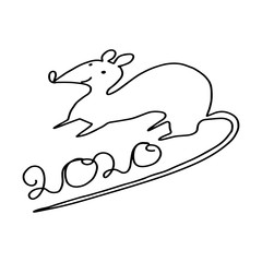 2020 figure from rat silhouette. Isolated doodle art on a white background. Hand-drawn vector