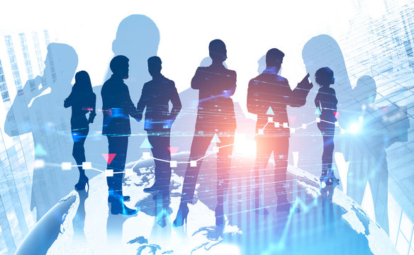 International business team, forex graph