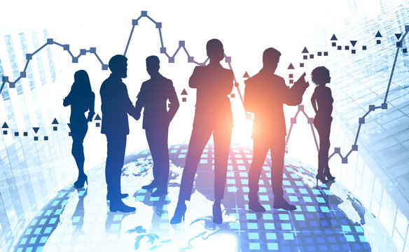 International business team, digital graph