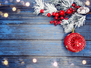winter background with fir branches decor and snow