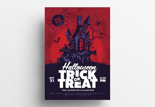Halloween Illustrative Flyer Layout with Haunted House